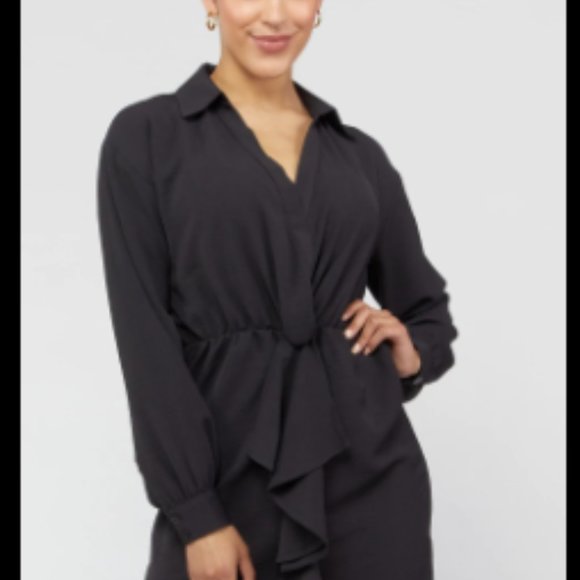 NWT Collared Shirt Mini Dress Size Small Black NWT - Picture 6 of 7